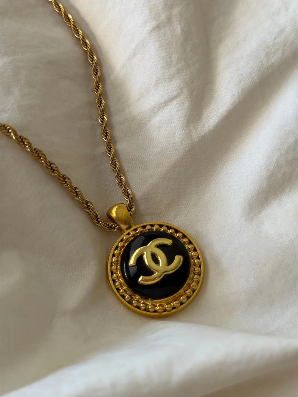 CHANEL Gold and Black Round CC Medallion Necklace
